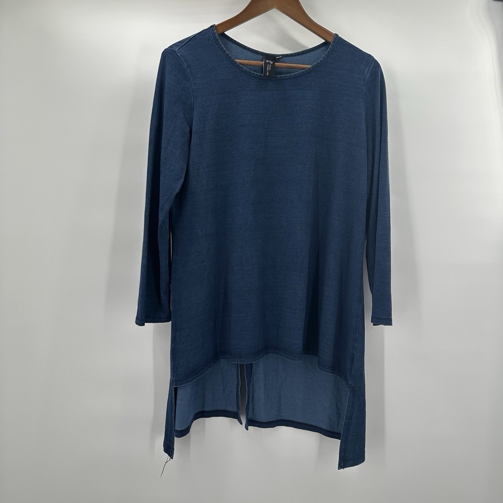 Focus Casual Life Top Shirt Tunic Womens Small Blue Back Button Tencel Chambray‎